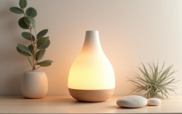 Diffusore di aromi di design in ceramica bianca con luce soffusa