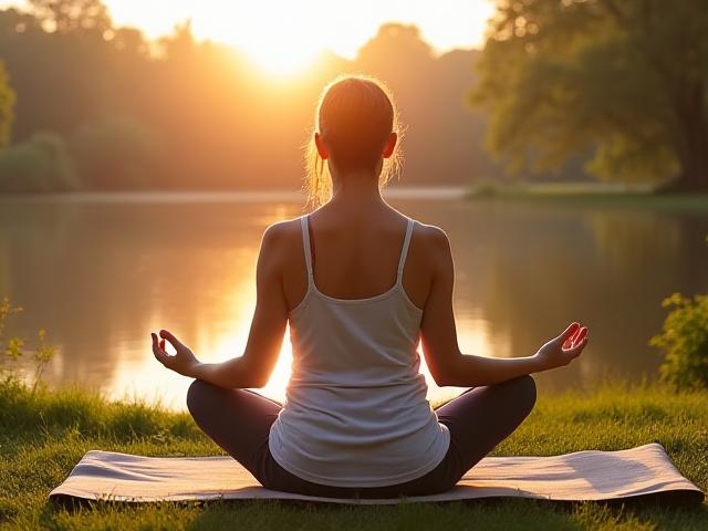 Donna che pratica meditazione all'aperto